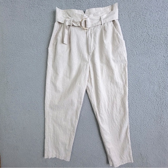 Saks Fifth Ave Cream/tan Women's Belted Pants linen blend size M - Picture 1 of 9